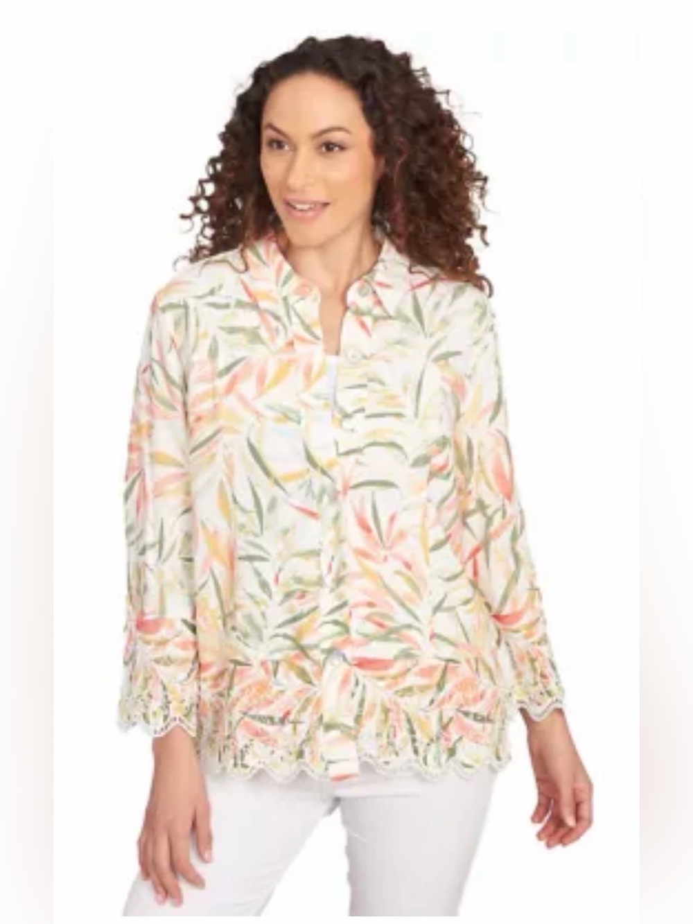 Ruby Rd Tropical Fern Button Front
Linen Shirt Jacket Button Lace NWT XL Petite